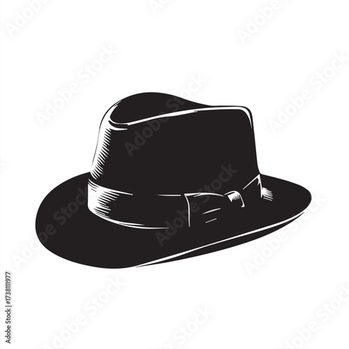 black fedora hat isolated on white