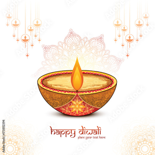 Happy diwali religious indian festival decorative background vector