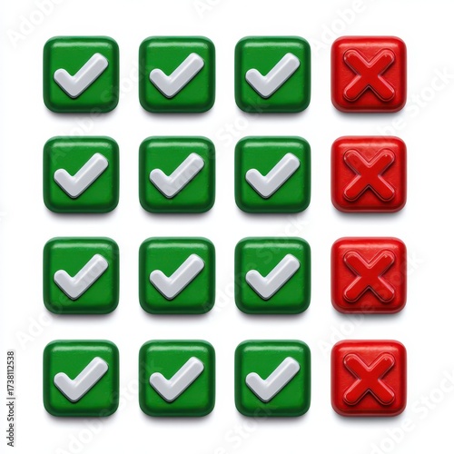 Free Download Collection of glossy square green checkmark and red cross icons for positive and negative validation decisions isolated on white background - GFXLoad
