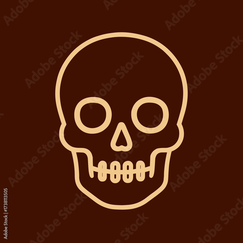 Skull illustration, minimalist design, spooky theme, simplistic lines, copy space