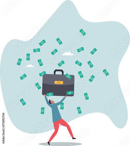 Success businessman achieve financial freedom, happy millionaire with plenty of money and wealth,about a man and his life.