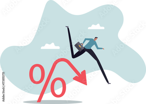 Inflation or interest rate falling down, decrease or reduction, profit fall in economic recession, stock market value loss,about a man and his life.