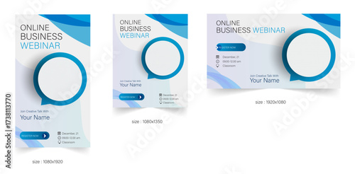 Editable online webinar, video conference training seminar, and learning course social media post layout, story, post, poster, brochure, and poster template design included
