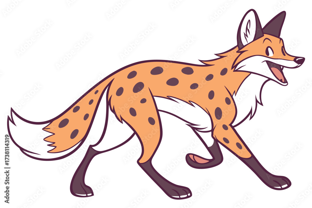 Fototapeta premium Cartoon Spotted Fox Running on White Background Design
