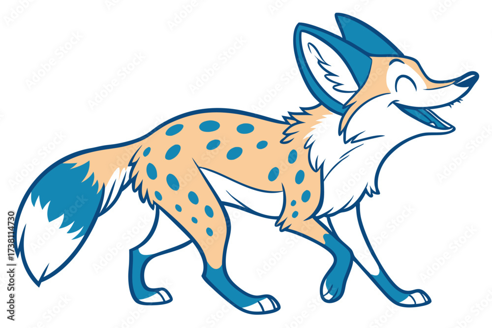 Fototapeta premium Cartoon Spotted Fox Walking, Happy Expression, Animal Character, Vector, White Background