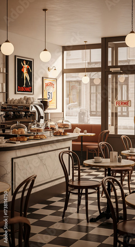 Charming Parisian café scene with fresh pastries and classic bistro chairs, inviting customers to relax and enjoy authentic French flavors in a vintage setting