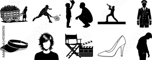 Diverse silhouettes depicting various activities and professions including sports entertainment and everyday life scenes