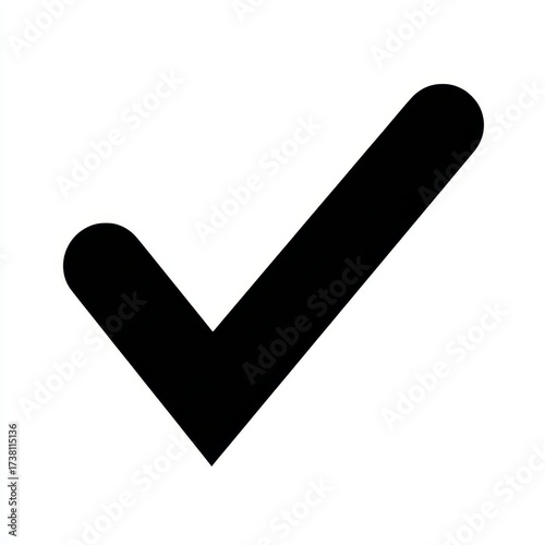 Simple bold black check mark symbol angled slightly to the right for success and approval isolated on white background