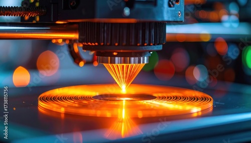 Laser Cutter Printing Close Up Tech Manufacturing Background.