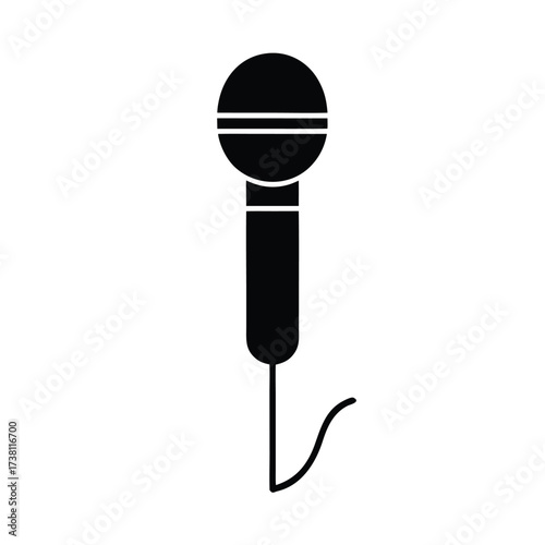 Black microphone silhouette on a clean white background for audio and music designs