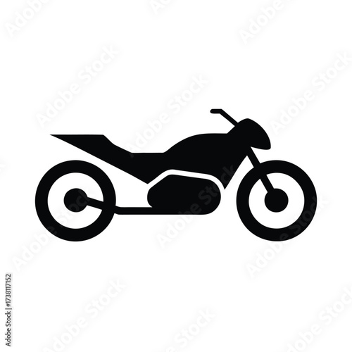 Striking black silhouette of a motorcycle on a clean white background