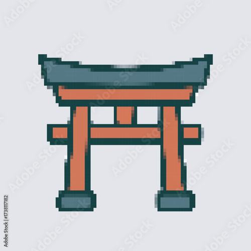 Simple Pixelated Torii Gate of Japanese Shinto Shrine Illustration