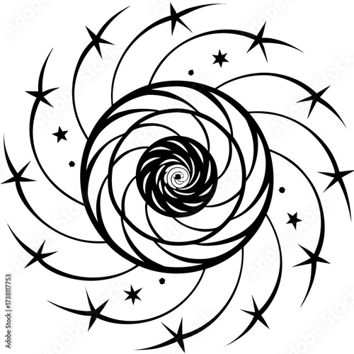 Minimalist Celestial Floral Whirl Line Art Vector Illustration on White Background