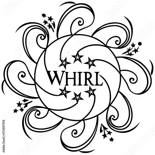 Minimalist Celestial Floral Whirl Line Art Vector Illustration on White Background