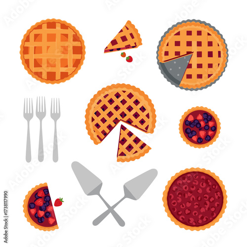 A delightful assortment of freshly baked pies and sweet fruit desserts arranged for a celebratory feast.