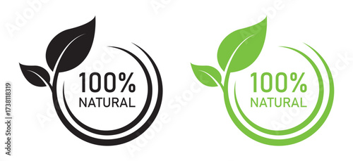 100% natural and organic material stamp. Vector illustration