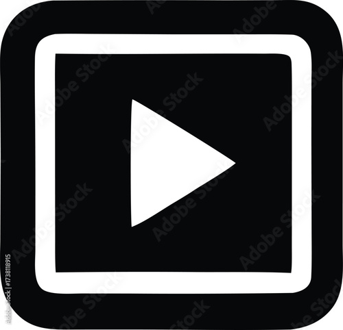 Modern digital play button icon representing media playback and video streaming services for online content.