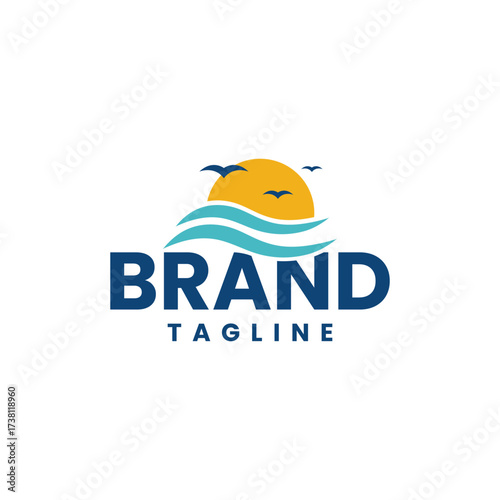 Simple modren and clean logo design for travel agency, sea side business, sea, ocean and sun.