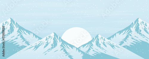 Mountain scenery flat vector illustration.