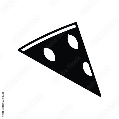 Black silhouette of a single pizza slice on a white background
