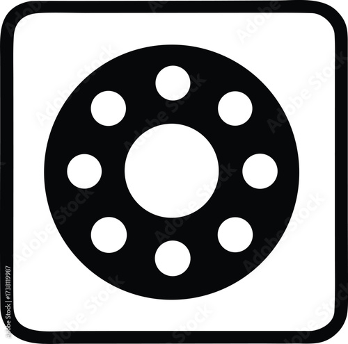 Simple geometric icon featuring a circular shape with evenly spaced smaller circles within a square frame for universal design applications.