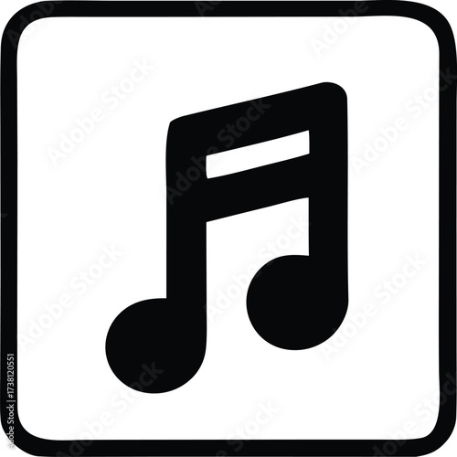 Black musical eighth note symbol inside a rounded square for music playback controls or app icons on a
