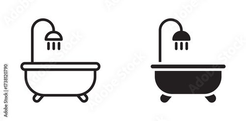 Bathtub icon, bath tub with shower head icon, vector illustration