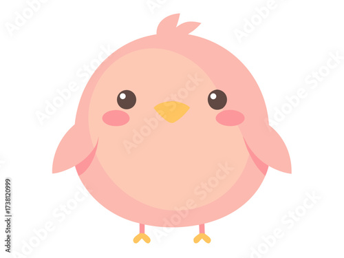 Cute Pink Bird Illustration with Big Eyes and Small Beak on a White Background