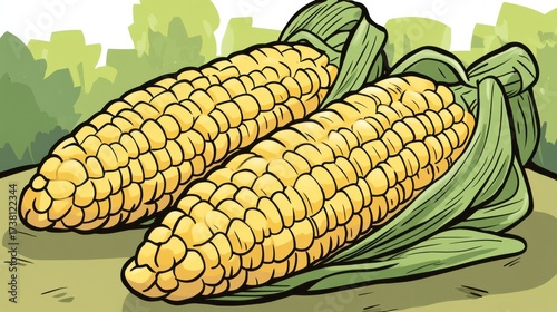 Two Corn Cobs with Green Husks
