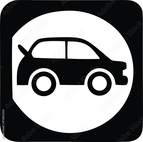 Simple silhouette icon of a hatchback car with spoiler for automotive transportation and mobility concepts