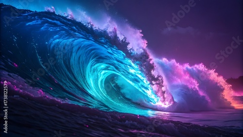 Fototapeta Naklejka Na Ścianę i Meble -  neon waves on the sea