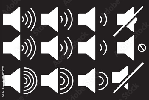 sound on off icons vector in line style . sound volume and mute icon. Volume allow and volume prohibit icon set. Sound and Mute. Volume icon set. EPS 10