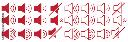 Mute and No Sound Icons Set – Audio Off, Volume Control, and Microphone Symbol Vector Illustration”
