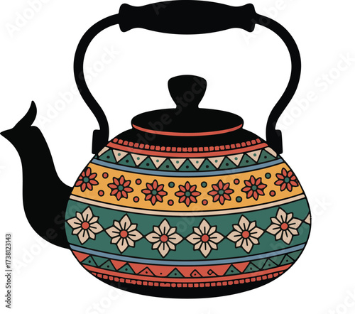 Antique Kettle Design: a vintage tea kettle is meticulously outlined, ready to serve as the central element in a beautiful design.