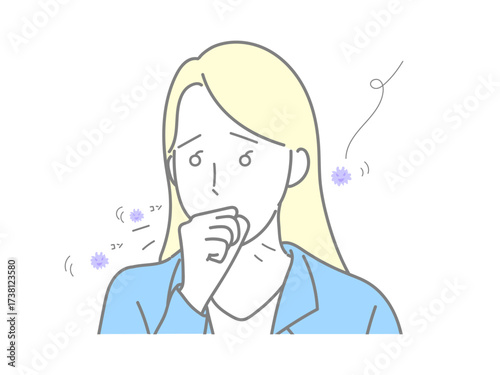 イラスト　女性　咳　手　ウイルス