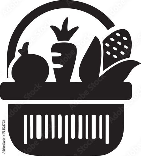 Farm produce silhouette arranged in a basket symbol for fresh, organic and healthy food
