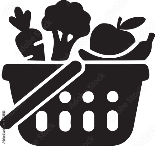 Grocery basket silhouette filled with vegetables and fruits for food and healthy design