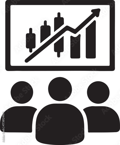 Group of investors silhouette watching stock chart symbol for trading and finance design