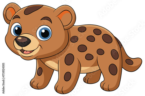 Cartoon Spotted Hyena with Adorable, Cute Brown Cub Character