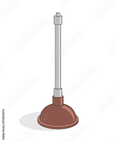 Plunger hand drawn doodle. Clearing clogged pipes at home. Plumbing work. Vector outline line art illustration. Brown pump