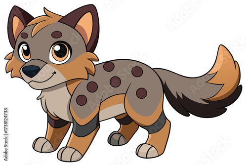 Cartoon Spotted Hyena with Detailed Shading on White Background