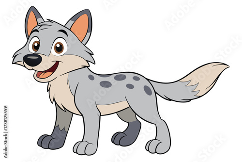Cartoon Spotted Hyena, Animated Animal on White Background, Smiling Face