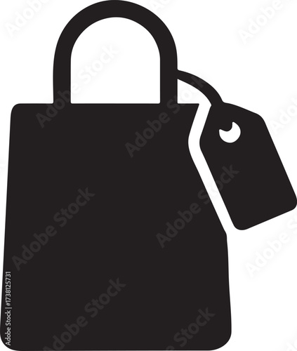 Price tag silhouette attached to grocery bag symbol for shopping, retail and market design