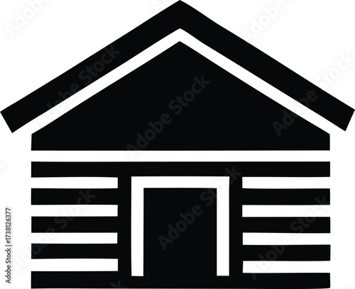 Simple rustic log cabin silhouette icon represents cozy woodland dwelling isolated graphic symbol