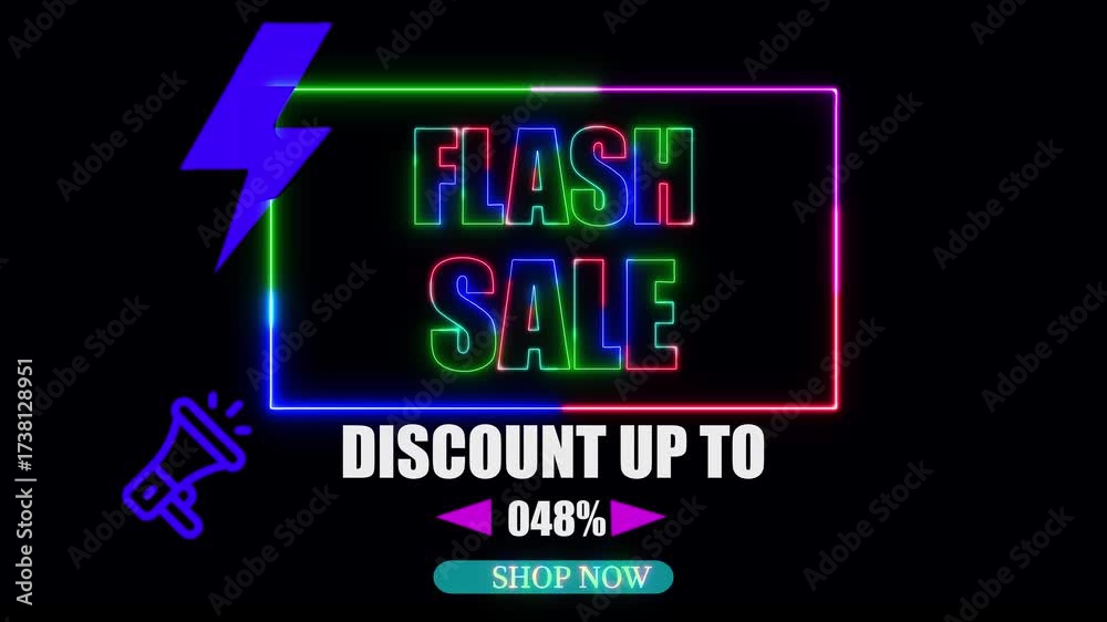 Flash sale neon promo banner, premium animated motion graphic design, 48 percent discount deal, save up to 48% off, perfect for commence, events, ads, and ... See More