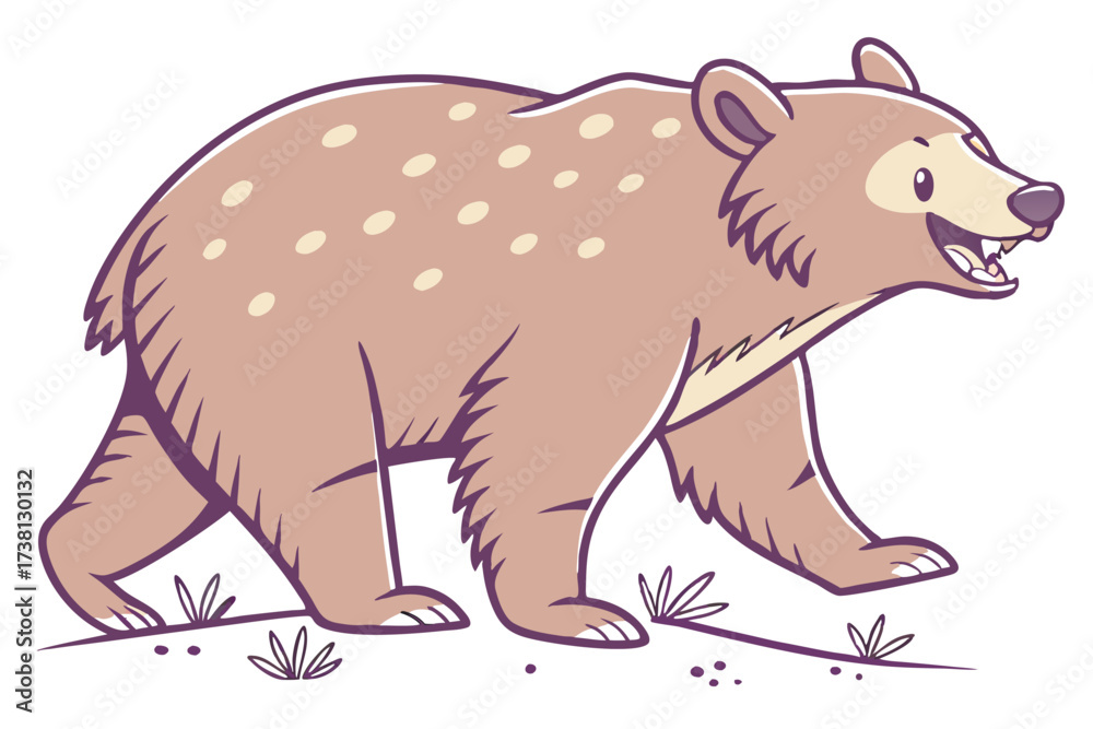Fototapeta premium Cartoon Spotty Brown Bear Walking on White Background