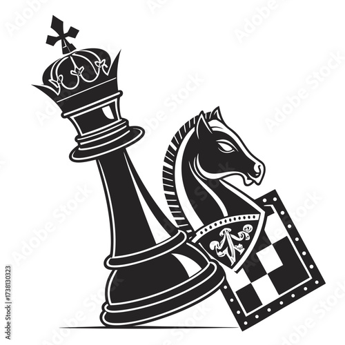 Chess king and knight with shield, strategy game