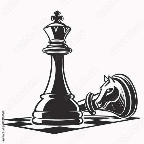 Chess king standing over fallen knight