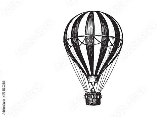 Hot Air Balloon Vintage Engraved Travel Adventure Illustration Isolated Vector