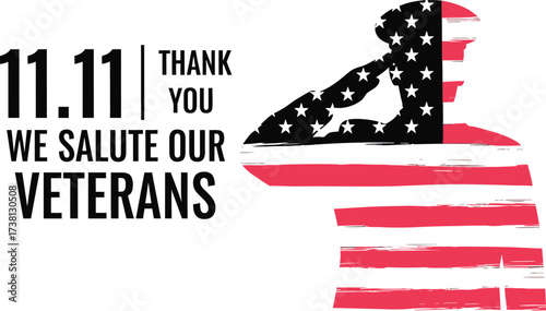 Saluting soldier silhouette with American flag overlay, honoring veterans on November 11th